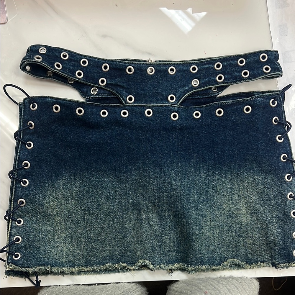 Blue Mini Pencil Skirt with Cut Out Details